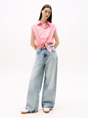 multi cropped cap sleeve poplin shirt for women tommy jeans