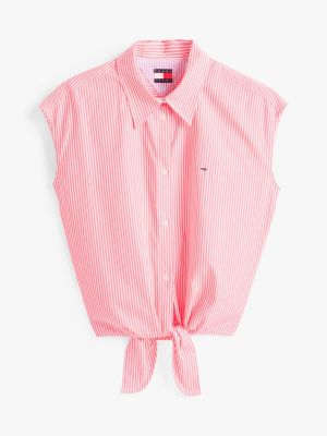 multi cropped cap sleeve poplin shirt for women tommy jeans