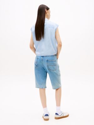 blue cropped cap sleeve poplin shirt for women tommy jeans