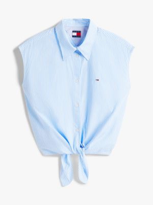 blue cropped cap sleeve poplin shirt for women tommy jeans