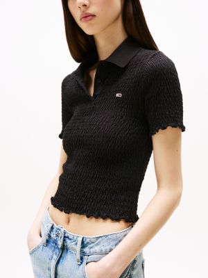 black slim smock polo shirt for women tommy jeans