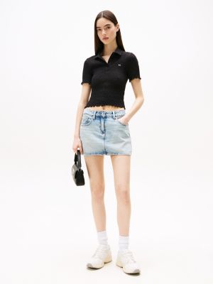 black slim smock polo shirt for women tommy jeans