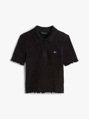 polo ajusté smocké noir pour femmes tommy jeans