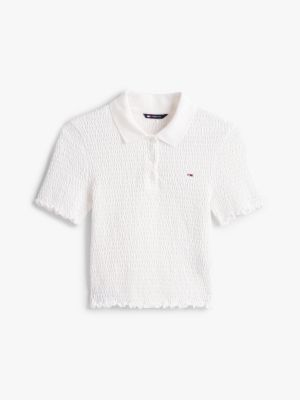 polo ajusté smocké blanc pour femmes tommy jeans