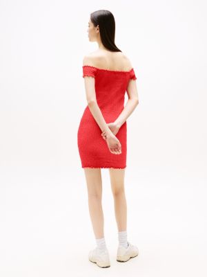 vestido bodycon corto con diseño fruncido roja de mujeres tommy jeans