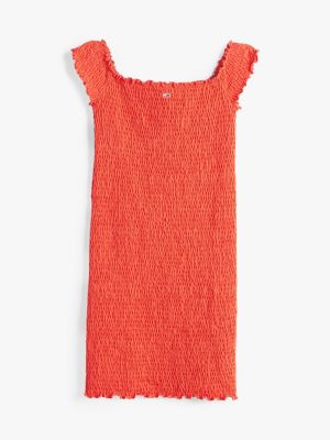 rood mini-bodyconjurk met smokwerk voor dames - tommy jeans