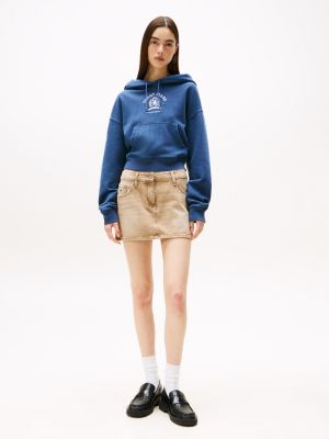 blue crest logo boxy cropped hoody for women tommy jeans