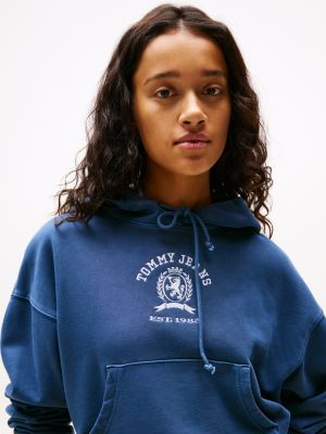 pink crest logo boxy cropped hoody for women tommy jeans