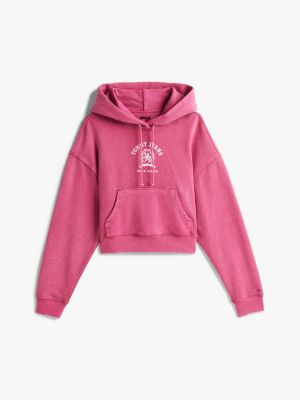 rosa boxy cropped fit hoodie mit wappen-logo für damen - tommy jeans