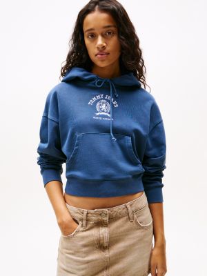 rosa boxy cropped fit hoodie mit wappen-logo für damen - tommy jeans