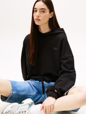 black logo boxy cropped hoody for women tommy jeans