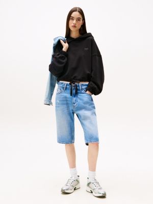 black logo boxy cropped hoody for women tommy jeans