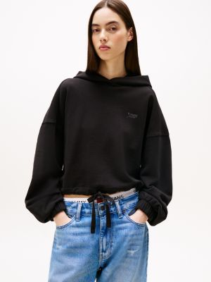 black logo boxy cropped hoody for women tommy jeans