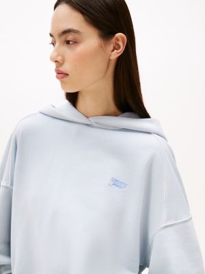 sweat à capuche court boxy à logo bleu pour femmes tommy jeans