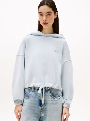 sweat à capuche court boxy à logo blue pour femmes tommy jeans