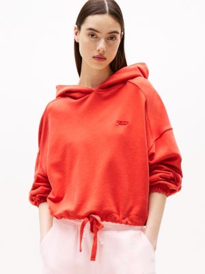 orange logo boxy cropped hoody for women tommy jeans