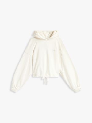 beige cropped hoodie met boxy fit en logo voor dames - tommy jeans