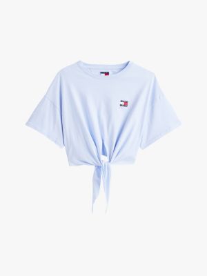 t-shirt court tommy bagde noué bleu pour femmes tommy jeans