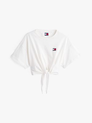 t-shirt court tommy bagde noué blanc pour femmes tommy jeans