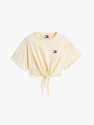 yellow tommy badge cropped knot t-shirt for women tommy jeans