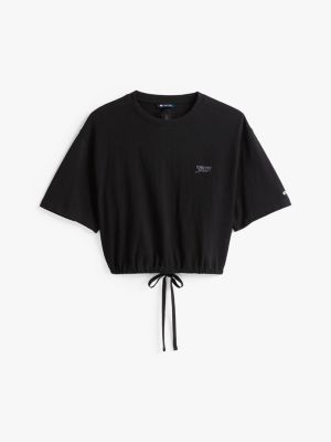 black cropped loose open back t-shirt for women tommy jeans