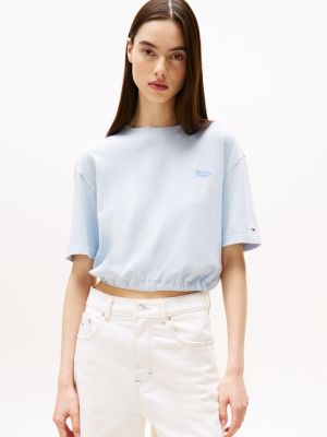 t-shirt court ample à dos ouvert blue pour femmes tommy jeans