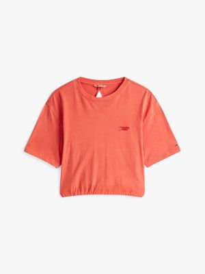 red cropped loose open back t-shirt for women tommy jeans