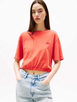 red cropped losvallend t-shirt met open rug voor dames - tommy jeans