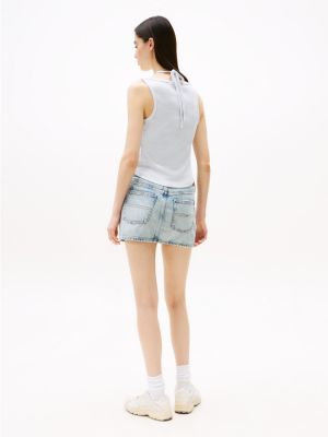 blauw geribde slim fit tanktop met halternek voor dames - tommy jeans