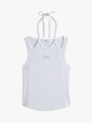 blauw geribde slim fit tanktop met halternek voor dames - tommy jeans