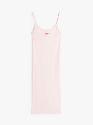 roze geribde bodycon midi-jurk met spaghettibandjes voor dames - tommy jeans