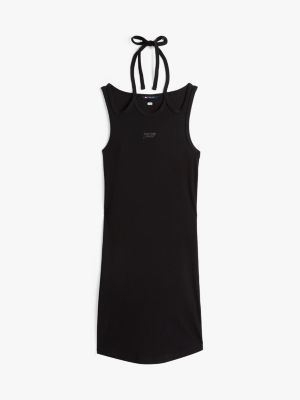 black ribbed bodycon mini dress for women tommy jeans