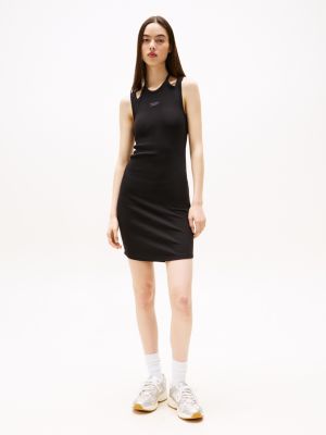 black ribbed bodycon mini dress for women tommy jeans