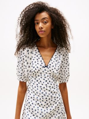 multi midi-kleid im wickel-design mit vogel-print für damen - tommy jeans