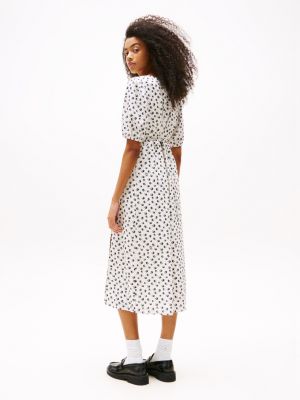 multi bird print wrap midi dress for women tommy jeans