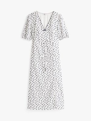 multi bird print wrap midi dress for women tommy jeans