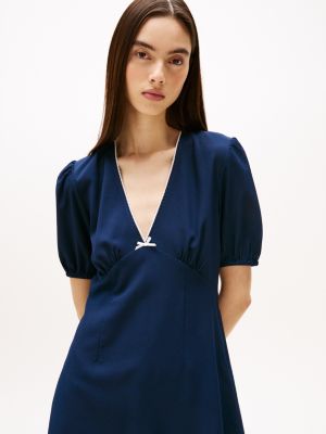 vestito corto in crêpe blu da donne tommy jeans