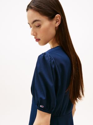 vestito corto in crêpe blu da donne tommy jeans