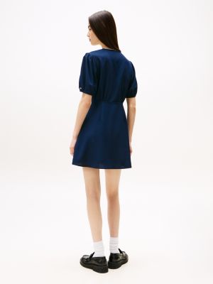 vestito corto in crêpe blu da donne tommy jeans