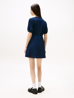 robe courte en crêpe bleu pour femmes tommy jeans