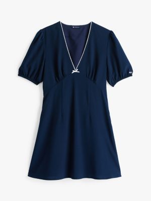 vestito corto in crêpe blu da donne tommy jeans