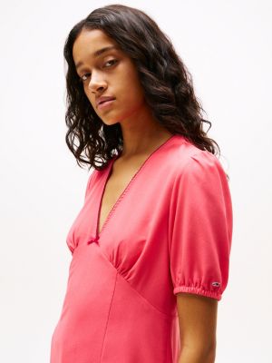 pink crepe mini dress for women tommy jeans