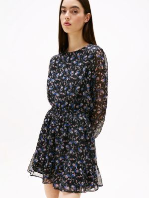 black floral print chiffon mini dress for women tommy jeans