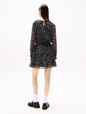 zwart chiffon mini-jurk met bloemenprint voor dames - tommy jeans