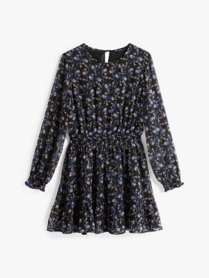 schwarz mini-chiffonkleid mit blumen-print für damen - tommy jeans