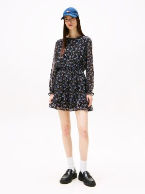 zwart chiffon mini-jurk met bloemenprint voor dames - tommy jeans