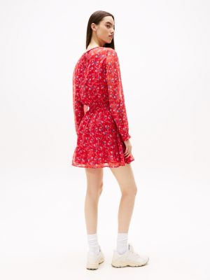 multi floral print chiffon mini dress for women tommy jeans