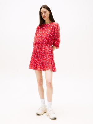 multi floral print chiffon mini dress for women tommy jeans