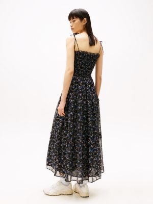 zwart chiffon maxi-wikkeljurk met bloemenprint voor dames - tommy jeans