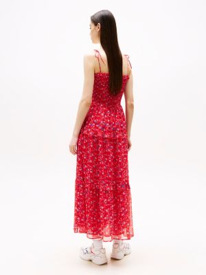 multi floral print chiffon maxi dress for women tommy jeans